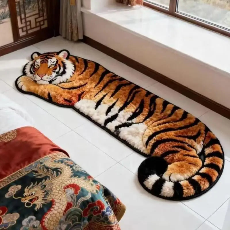 Soft Fluffy Tiger Shaped Area Rug Thick Plush Non Slip Backing Perfect For Bedroom Living Room Home Decor