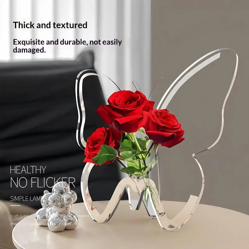 Clear Acrylic Butterfly Shaped Vase High Transparent Finish For Home Hydroponic Flower Display Decor