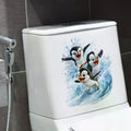 Cute Swimming Penguin Toilet Sticker: Waterproof Bathroom Wall Self-Adhesive Removable Decals Home Decor