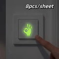 8pcs Glow In The Dark Rock Hand Light Switch Sticker Self Adhesive Removable Home Bedroom Stairs Decor Wall Decals