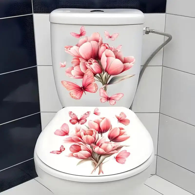 Floral Toilet Sticker Waterproof Bathroom Wall Sticker Toilet Lid Sticker Self-Adhesive Removable Decals Home Decor