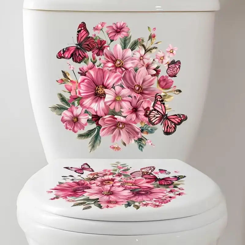 Floral Toilet Sticker Waterproof Bathroom Wall Sticker Toilet Lid Sticker Self-Adhesive Removable Decals Home Decor