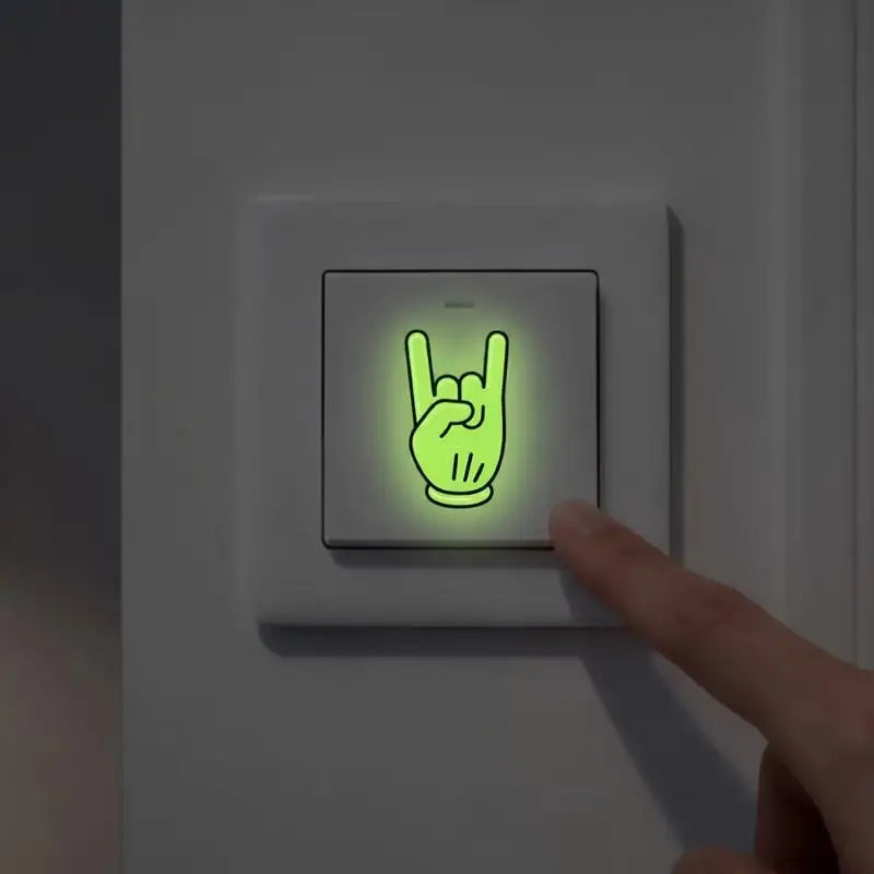 8pcs Glow In The Dark Rock Hand Light Switch Sticker Self Adhesive Removable Home Bedroom Stairs Decor Wall Decals