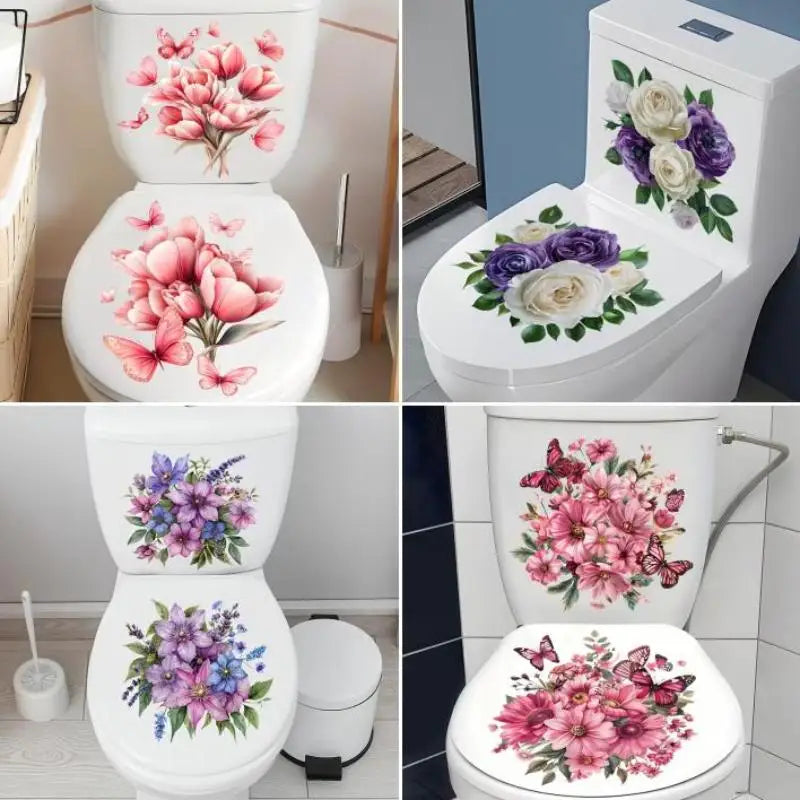 Floral Toilet Sticker Waterproof Bathroom Wall Sticker Toilet Lid Sticker Self-Adhesive Removable Decals Home Decor