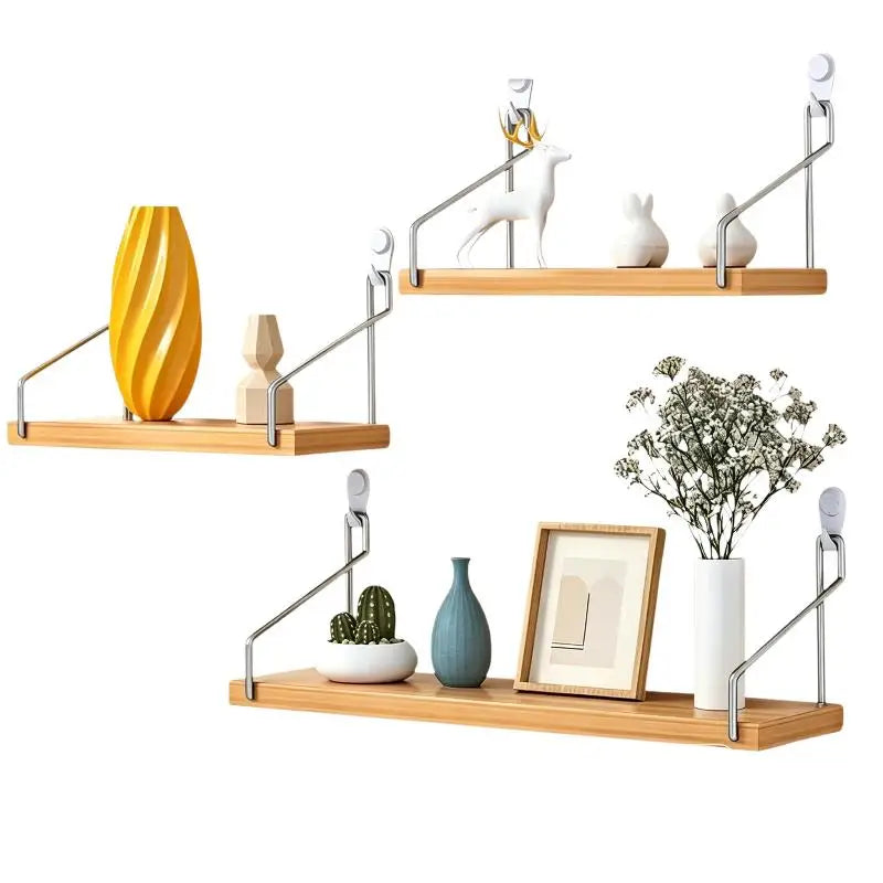 Floating Shelves For Wall Bookshelves No-Punch Wall Mounted Wood Shelf For Living Room Bathroom Bedroom Kitchen Home Decor