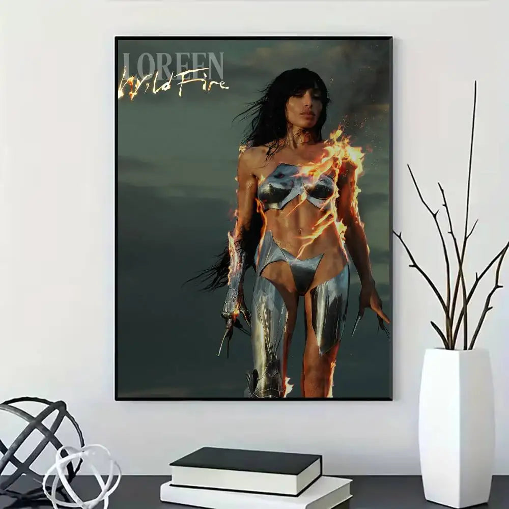 Singer Loreen Wildfire Poster for Modern Decor in Home Offices, Bedrooms, Living Rooms, Kitchens, Bathrooms.