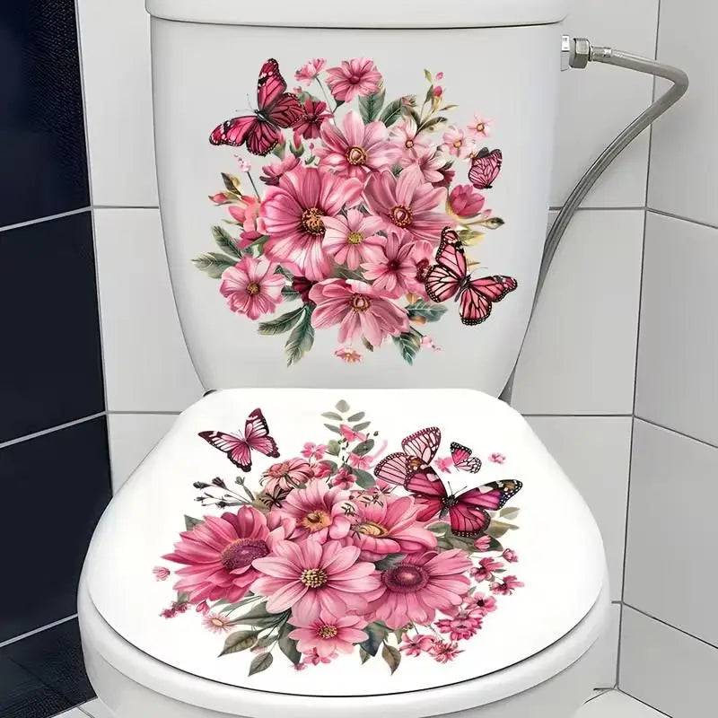 Floral Toilet Sticker Waterproof Bathroom Wall Sticker Toilet Lid Sticker Self-Adhesive Removable Decals Home Decor