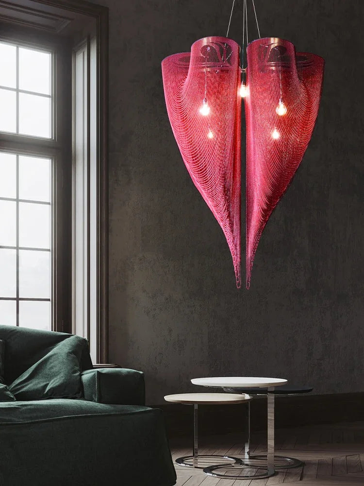 Modern Lustre Peach-shape Metal Bead Curtain Living Room Chandeliers Restaurant Hanging Lamp Home Decor Pendant Lighting Fixture