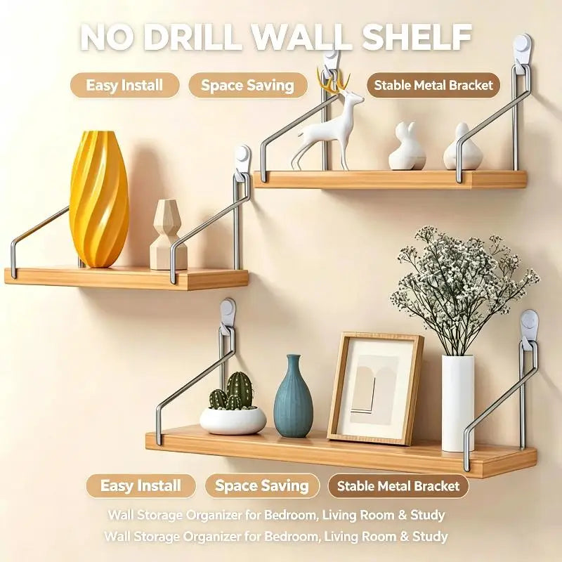 Floating Shelves For Wall Bookshelves No-Punch Wall Mounted Wood Shelf For Living Room Bathroom Bedroom Kitchen Home Decor
