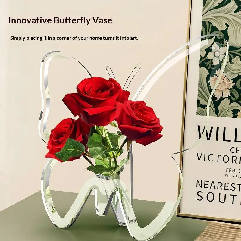 Clear Acrylic Butterfly Shaped Vase High Transparent Finish For Home Hydroponic Flower Display Decor