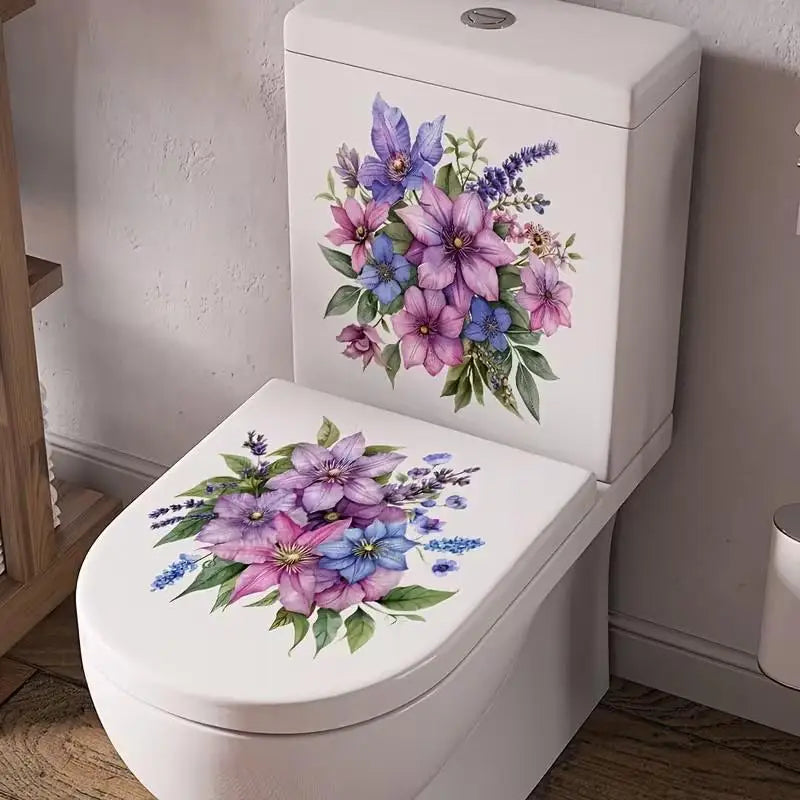 Floral Toilet Sticker Waterproof Bathroom Wall Sticker Toilet Lid Sticker Self-Adhesive Removable Decals Home Decor