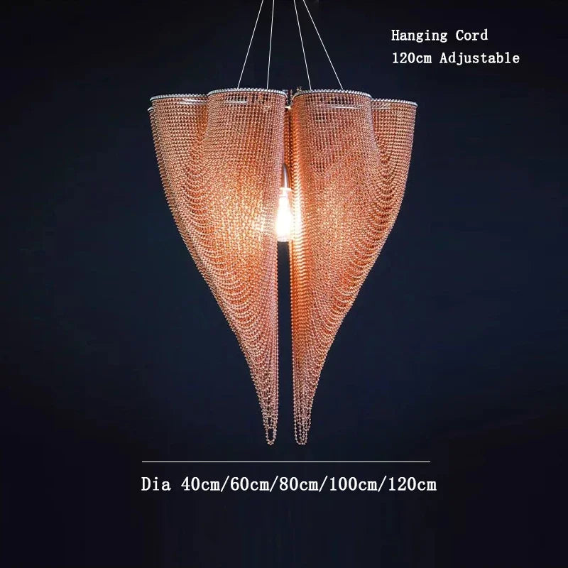Modern Lustre Peach-shape Metal Bead Curtain Living Room Chandeliers Restaurant Hanging Lamp Home Decor Pendant Lighting Fixture