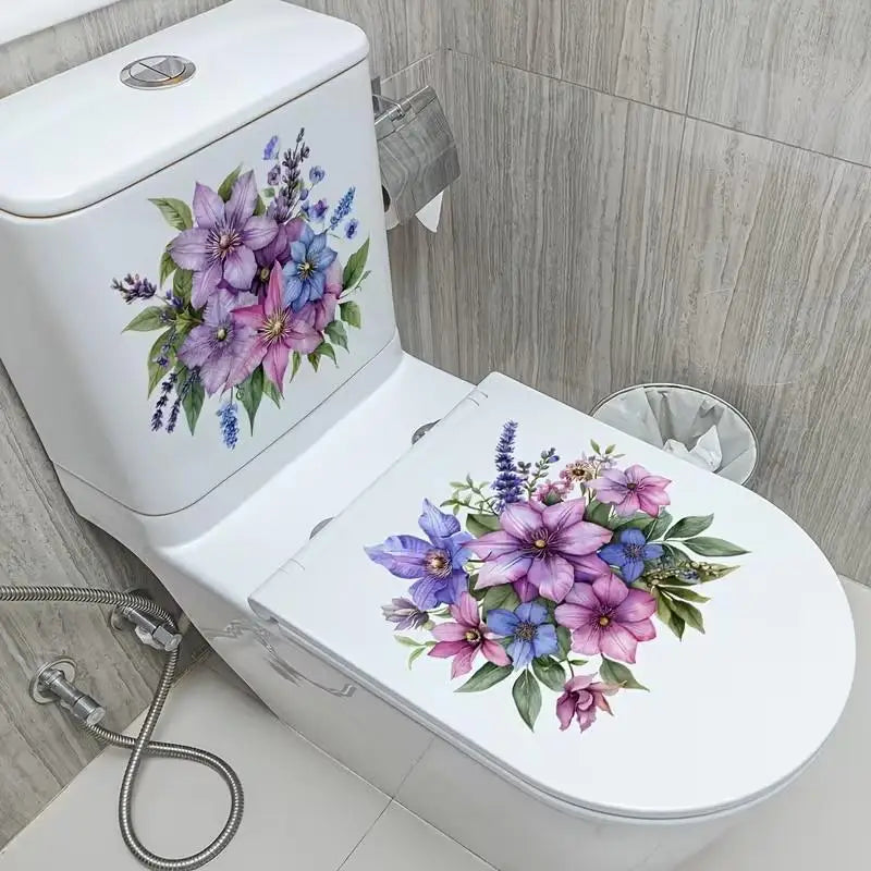 Floral Toilet Sticker Waterproof Bathroom Wall Sticker Toilet Lid Sticker Self-Adhesive Removable Decals Home Decor