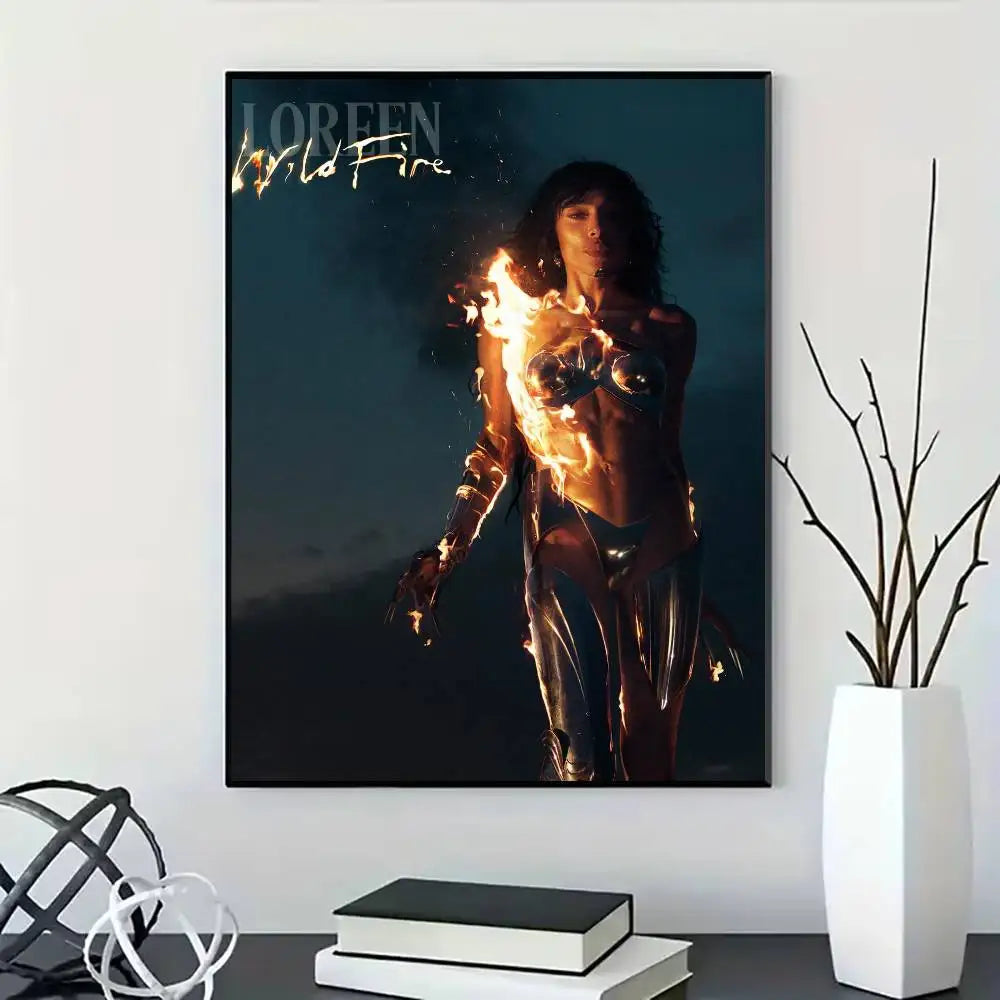 Singer Loreen Wildfire Poster for Modern Decor in Home Offices, Bedrooms, Living Rooms, Kitchens, Bathrooms.