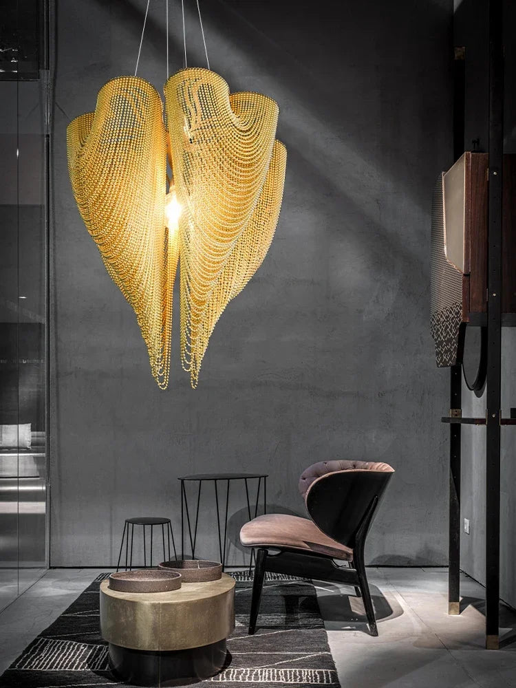 Modern Lustre Peach-shape Metal Bead Curtain Living Room Chandeliers Restaurant Hanging Lamp Home Decor Pendant Lighting Fixture