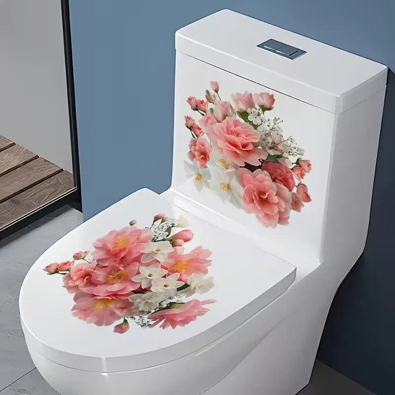 Floral Toilet Sticker Waterproof Bathroom Wall Sticker Toilet Lid Sticker Self-Adhesive Removable Decals Home Decor