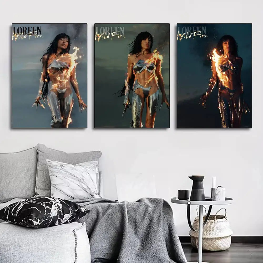 Singer Loreen Wildfire Poster for Modern Decor in Home Offices, Bedrooms, Living Rooms, Kitchens, Bathrooms.