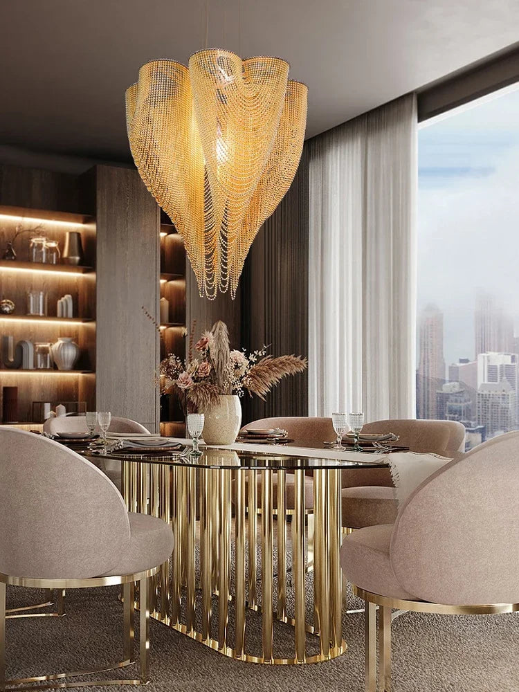 Modern Lustre Peach-shape Metal Bead Curtain Living Room Chandeliers Restaurant Hanging Lamp Home Decor Pendant Lighting Fixture