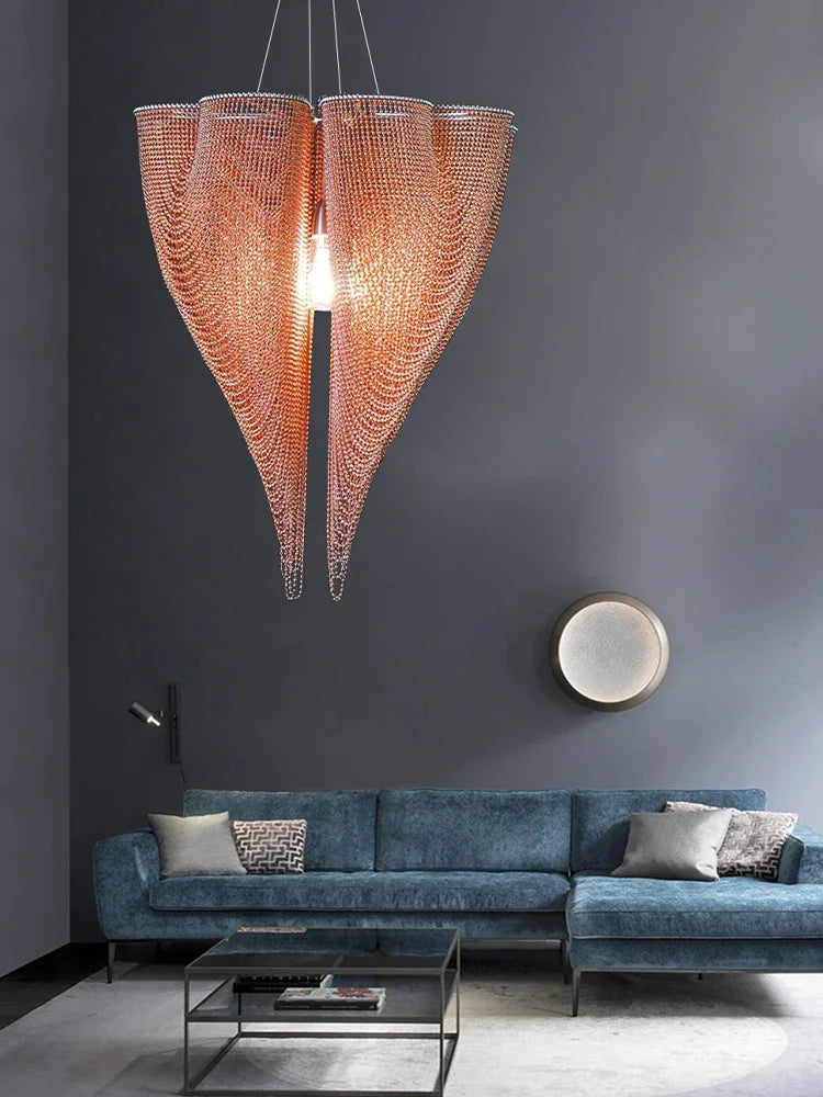 Modern Lustre Peach-shape Metal Bead Curtain Living Room Chandeliers Restaurant Hanging Lamp Home Decor Pendant Lighting Fixture