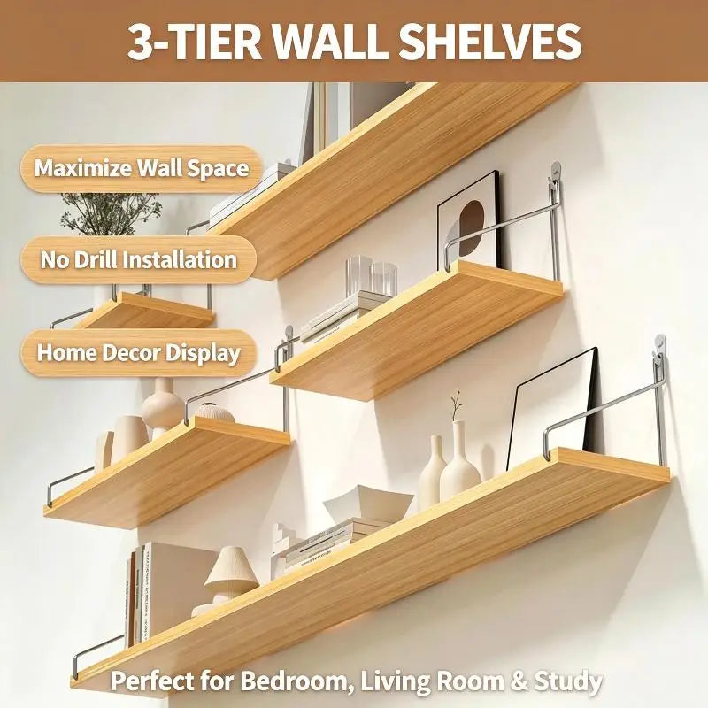 Floating Shelves For Wall Bookshelves No-Punch Wall Mounted Wood Shelf For Living Room Bathroom Bedroom Kitchen Home Decor
