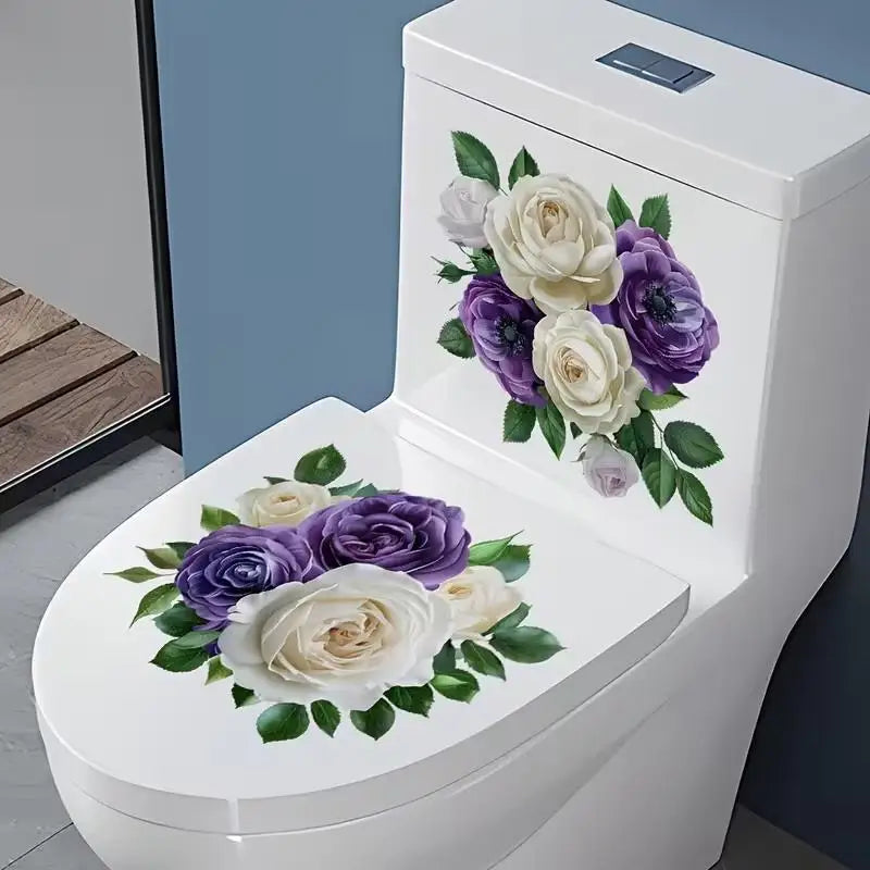 Floral Toilet Sticker Waterproof Bathroom Wall Sticker Toilet Lid Sticker Self-Adhesive Removable Decals Home Decor