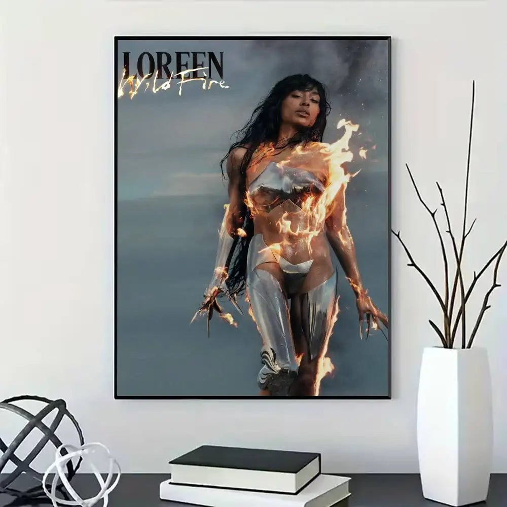 Singer Loreen Wildfire Poster for Modern Decor in Home Offices, Bedrooms, Living Rooms, Kitchens, Bathrooms.