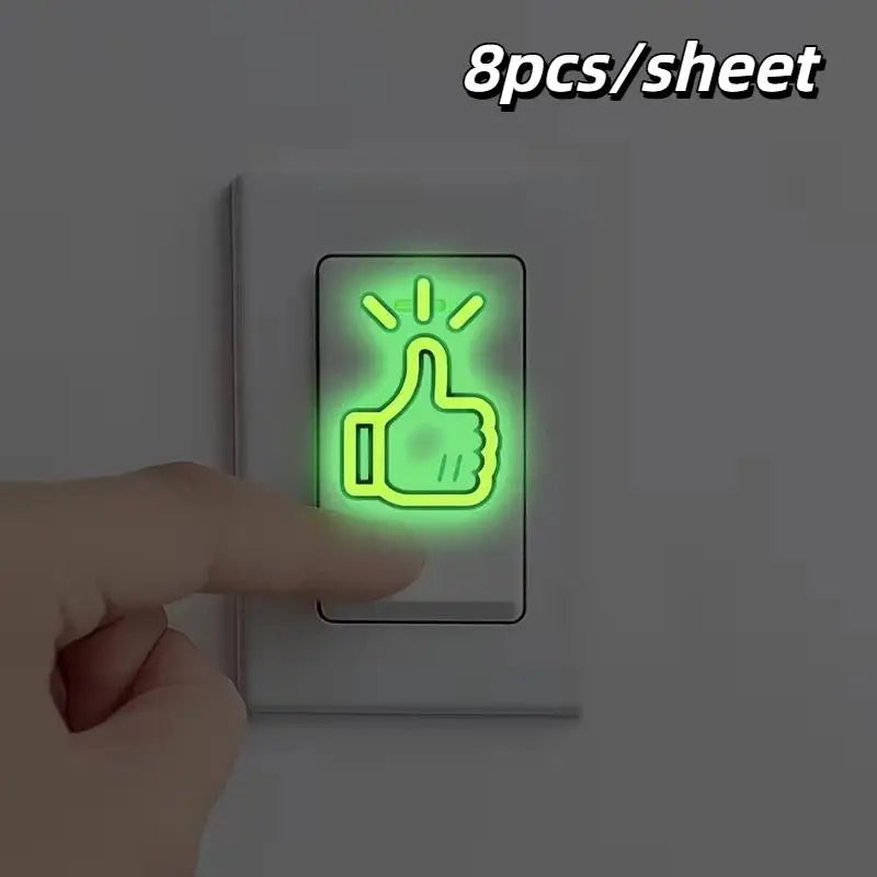 8pcs Glow In The Dark Rock Hand Light Switch Sticker Self Adhesive Removable Home Bedroom Stairs Decor Wall Decals