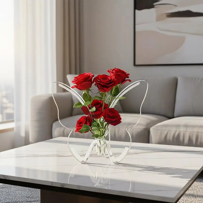 Clear Acrylic Butterfly Shaped Vase High Transparent Finish For Home Hydroponic Flower Display Decor