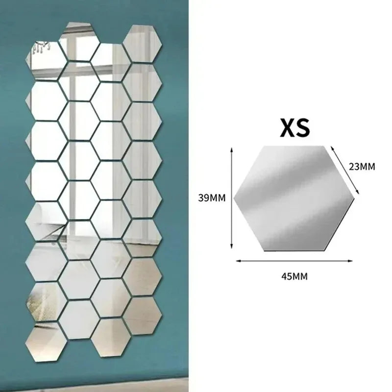 1/50pcs Hexagonal Acrylic Mirror Wall Sticker Mini Mirror Solid Paster Self-adhesive Gold Silver Decals Home Bedroom Art Decor
