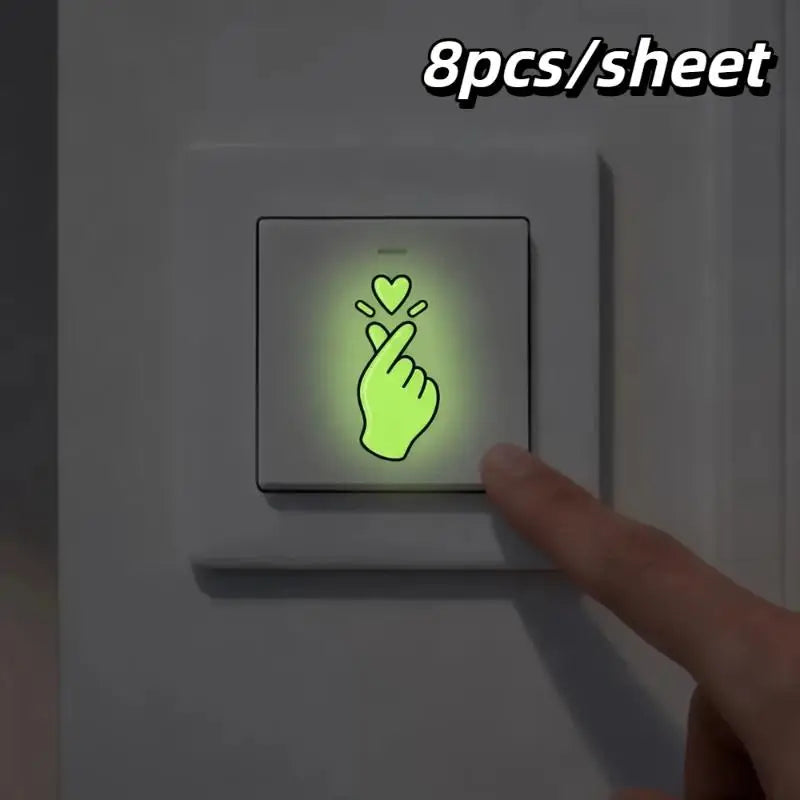 8pcs Glow In The Dark Rock Hand Light Switch Sticker Self Adhesive Removable Home Bedroom Stairs Decor Wall Decals
