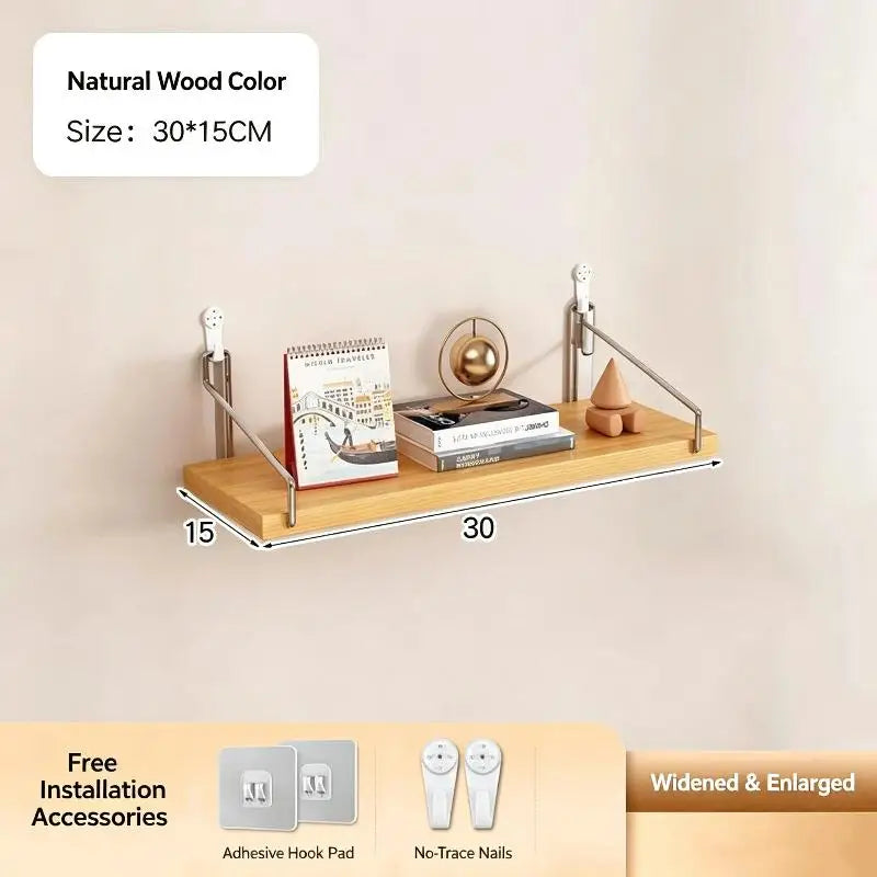 Floating Shelves For Wall Bookshelves No-Punch Wall Mounted Wood Shelf For Living Room Bathroom Bedroom Kitchen Home Decor