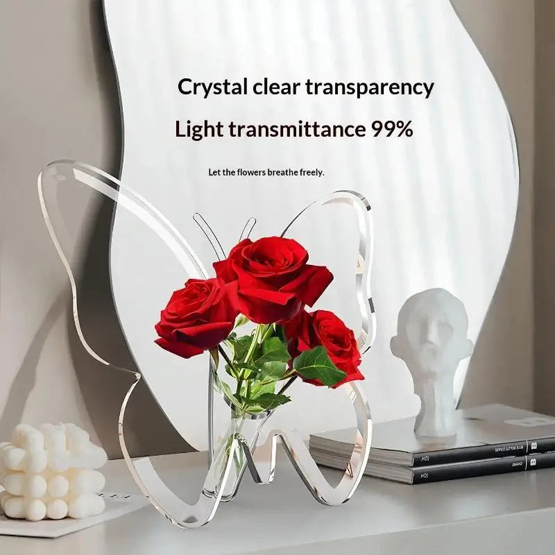 Clear Acrylic Butterfly Shaped Vase High Transparent Finish For Home Hydroponic Flower Display Decor