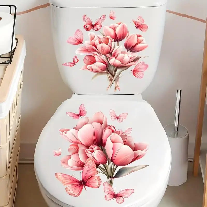 Floral Toilet Sticker Waterproof Bathroom Wall Sticker Toilet Lid Sticker Self-Adhesive Removable Decals Home Decor