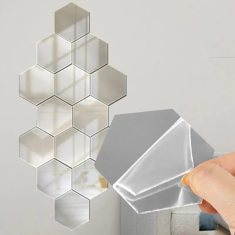 1/50pcs Hexagonal Acrylic Mirror Wall Sticker Mini Mirror Solid Paster Self-adhesive Gold Silver Decals Home Bedroom Art Decor