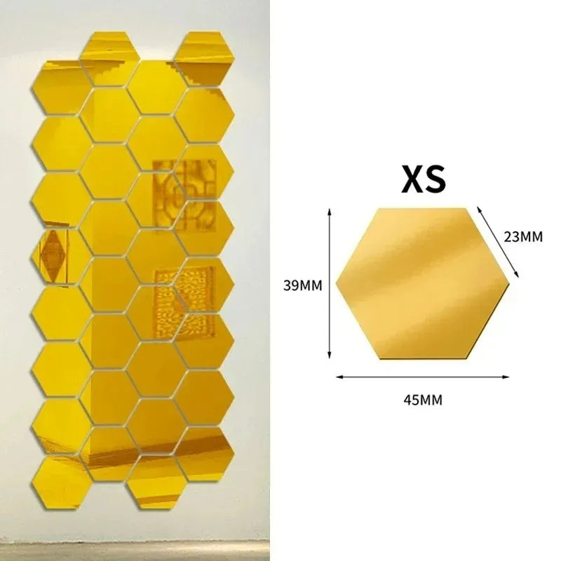 1/50pcs Hexagonal Acrylic Mirror Wall Sticker Mini Mirror Solid Paster Self-adhesive Gold Silver Decals Home Bedroom Art Decor