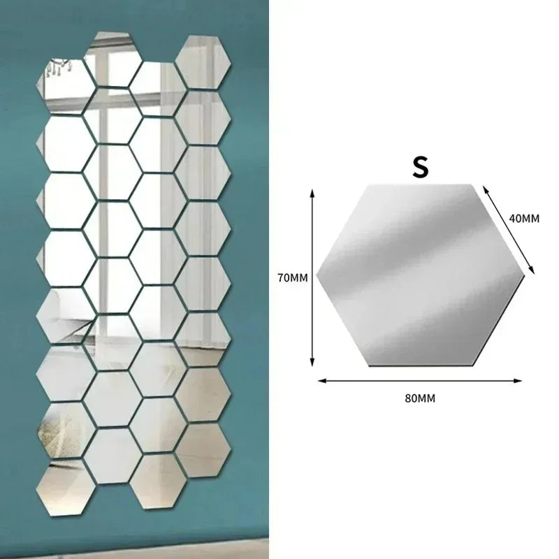1/50pcs Hexagonal Acrylic Mirror Wall Sticker Mini Mirror Solid Paster Self-adhesive Gold Silver Decals Home Bedroom Art Decor