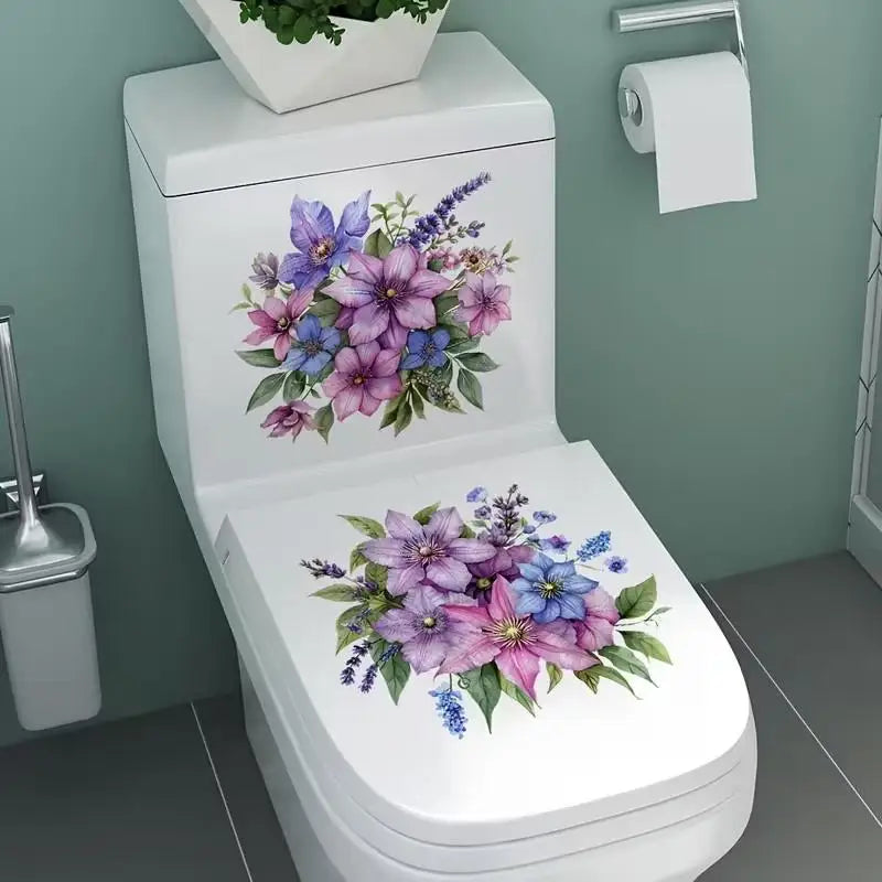 Floral Toilet Sticker Waterproof Bathroom Wall Sticker Toilet Lid Sticker Self-Adhesive Removable Decals Home Decor