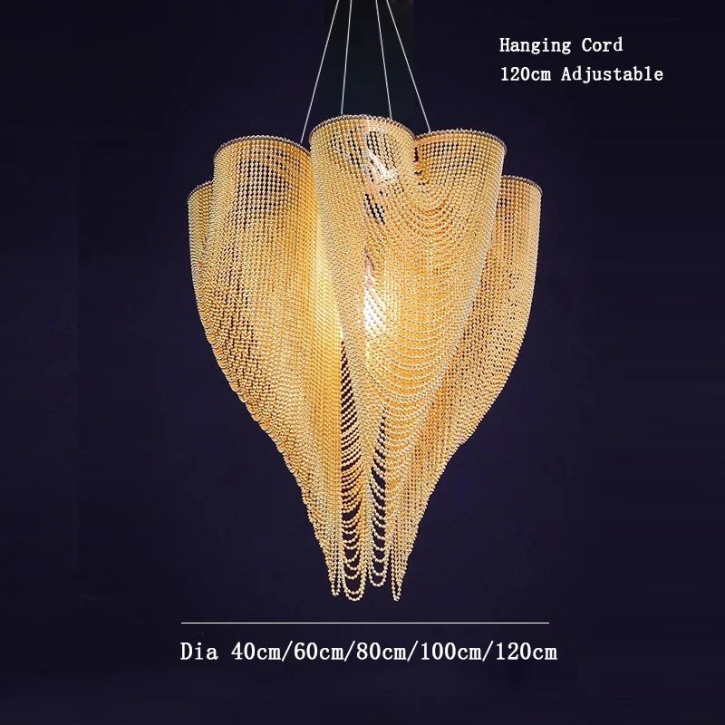 Modern Lustre Peach-shape Metal Bead Curtain Living Room Chandeliers Restaurant Hanging Lamp Home Decor Pendant Lighting Fixture