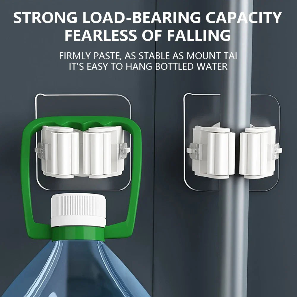 Self-Adhesive Mop Holder Broom Stand No-Drill Wall-Mounted Storage Rack  Waterproof Organizer for Kitchen & Bathroom