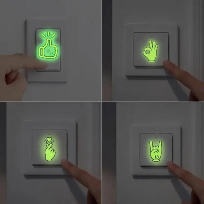8pcs Glow In The Dark Rock Hand Light Switch Sticker Self Adhesive Removable Home Bedroom Stairs Decor Wall Decals