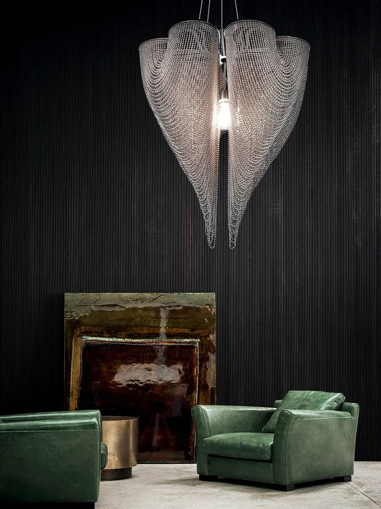 Modern Lustre Peach-shape Metal Bead Curtain Living Room Chandeliers Restaurant Hanging Lamp Home Decor Pendant Lighting Fixture